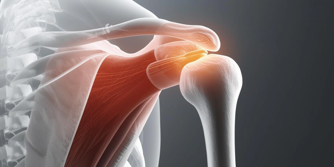 3D anatomski prikaz mišića rotatorne manžetne i biomehanike ramenog zgloba tokom stabilizacije.